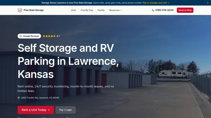 Free State Storage homepage