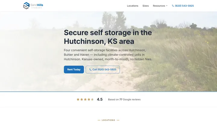 Sand Hills Storage homepage
